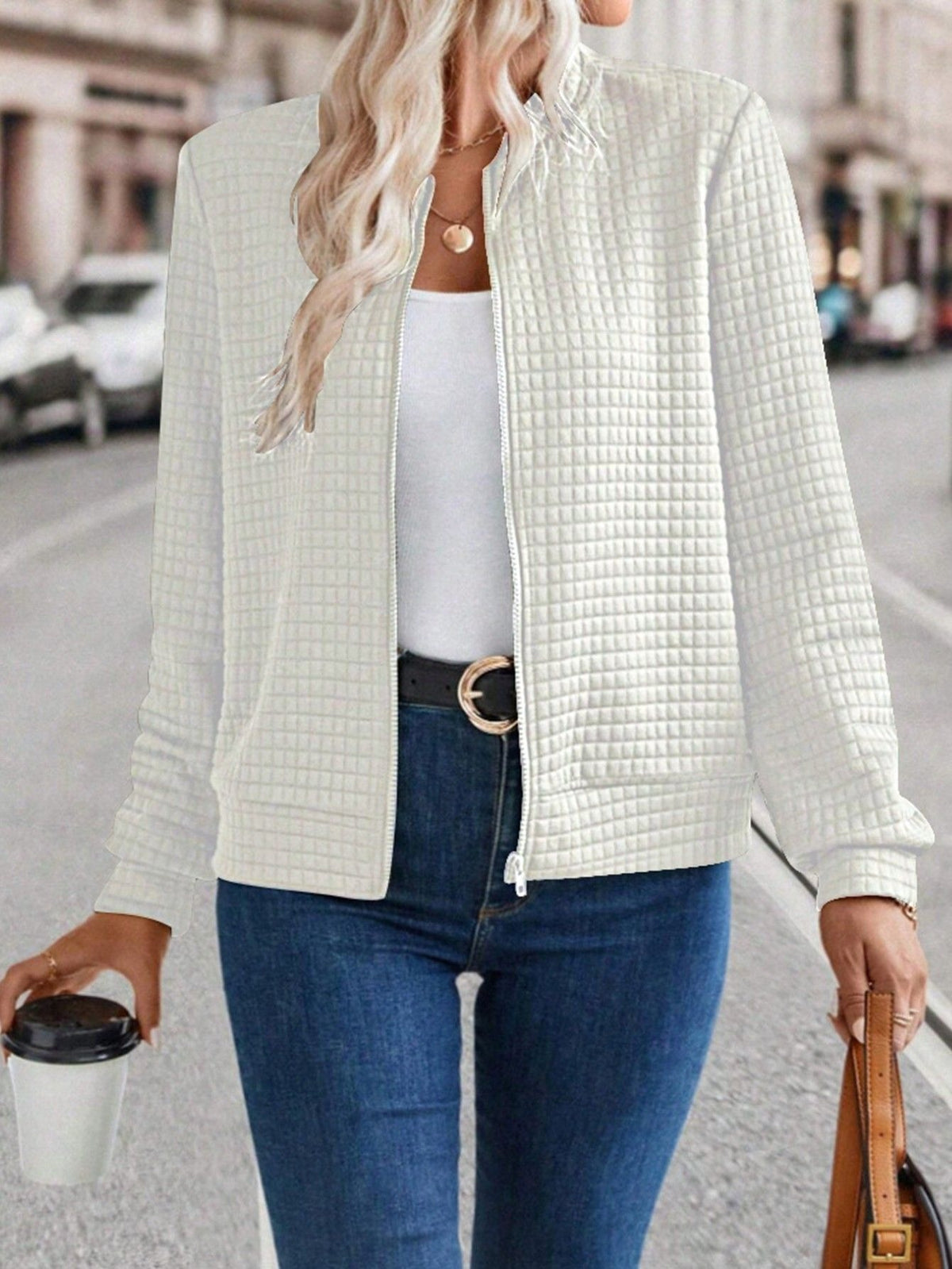 Hot Selling New Arrival Women's Long Sleeve Zip-Up Solid Color Decorative Cardigan, Solid Casual Outerwear For Ladies by Ricaloux
