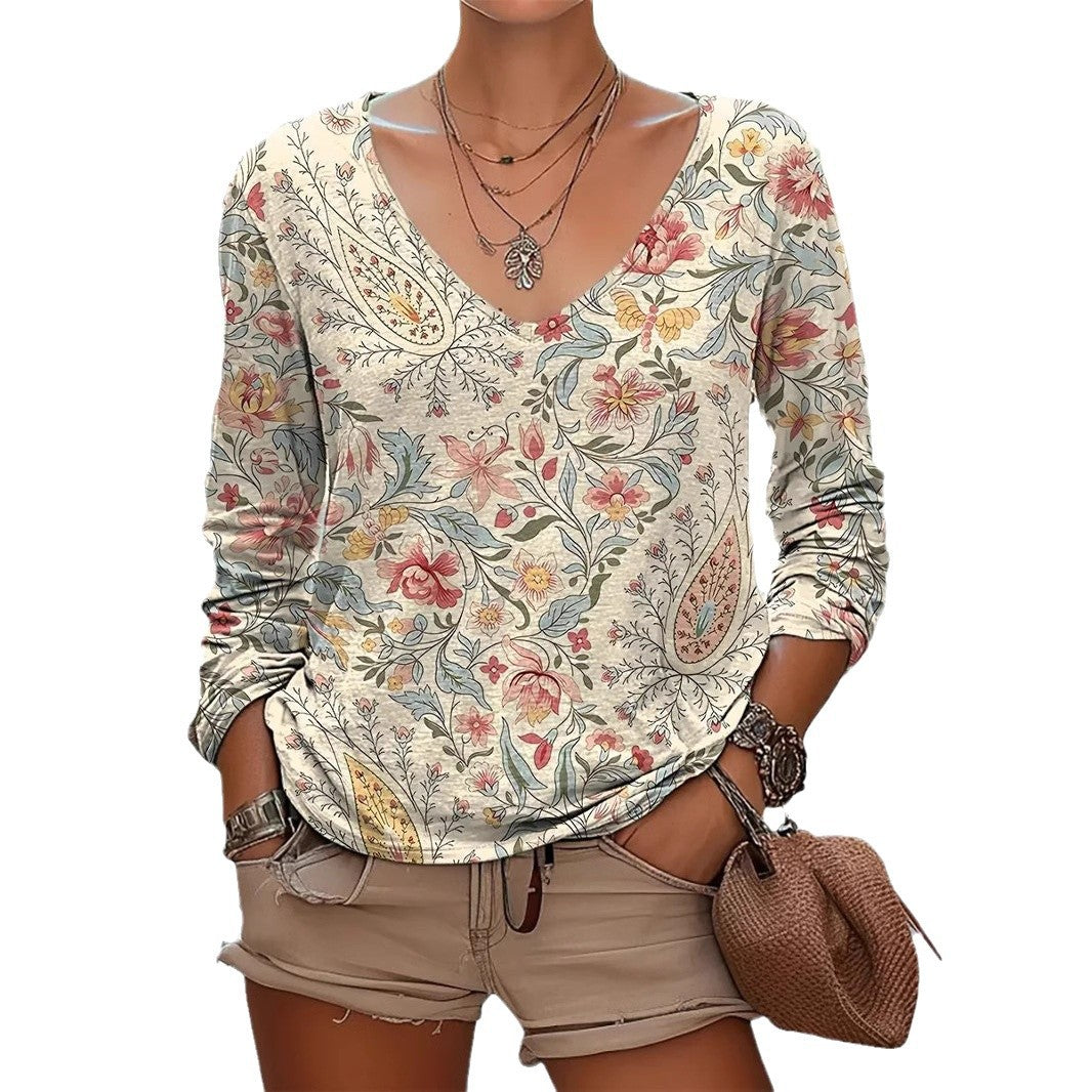 New Womens Casual V-neck Long-sleeve Top by Ricaloux