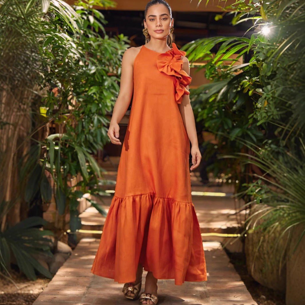 Ruffled-Trim Round-Neck Sleeveless Fashionable Casual Dress – Premium 0 | RICALOUX