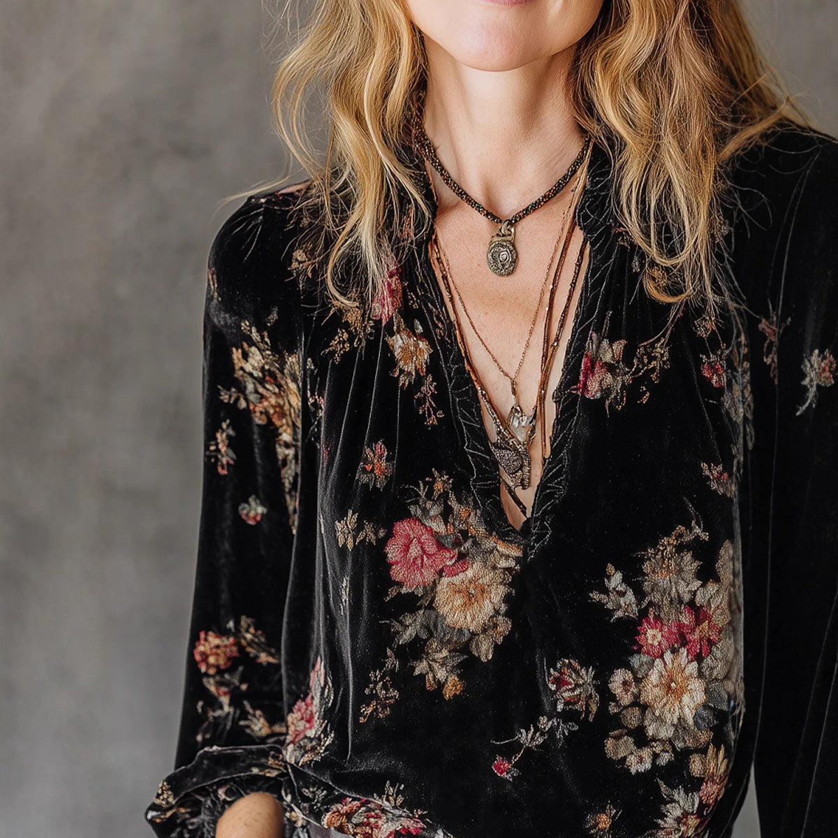 Womens Loose-fitting Long-sleeve Gold Velvet Top by Ricaloux