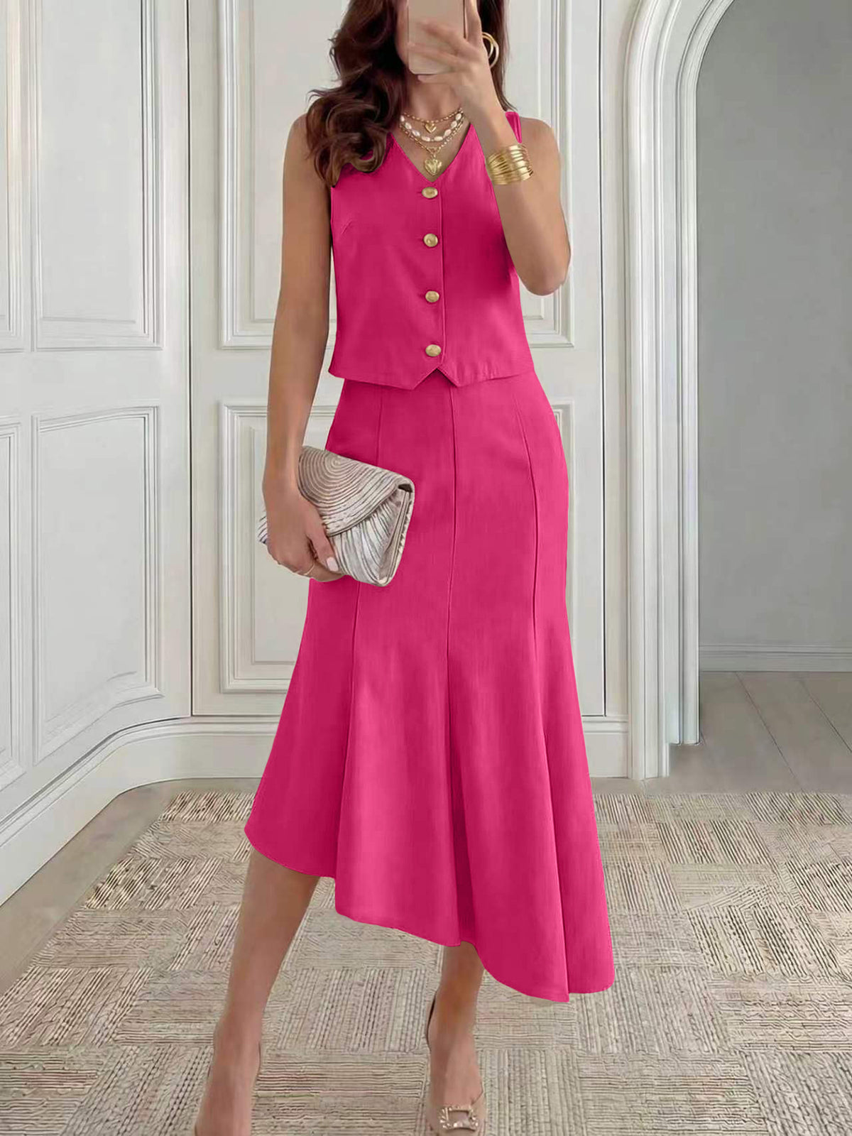 Womens Sleeveless Vest And Fishtail Skirt Set – Premium 0 | RICALOUX