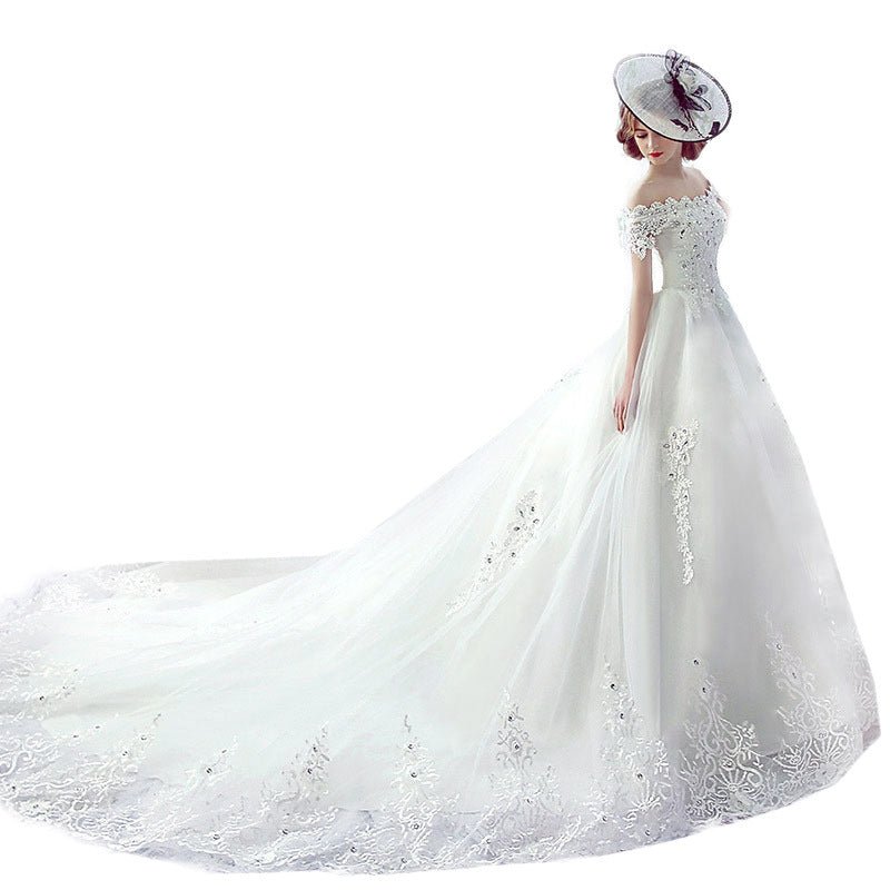 Wedding Dress Bride One-shoulder Trailing French Veil Hepburn Female - RICALOUX