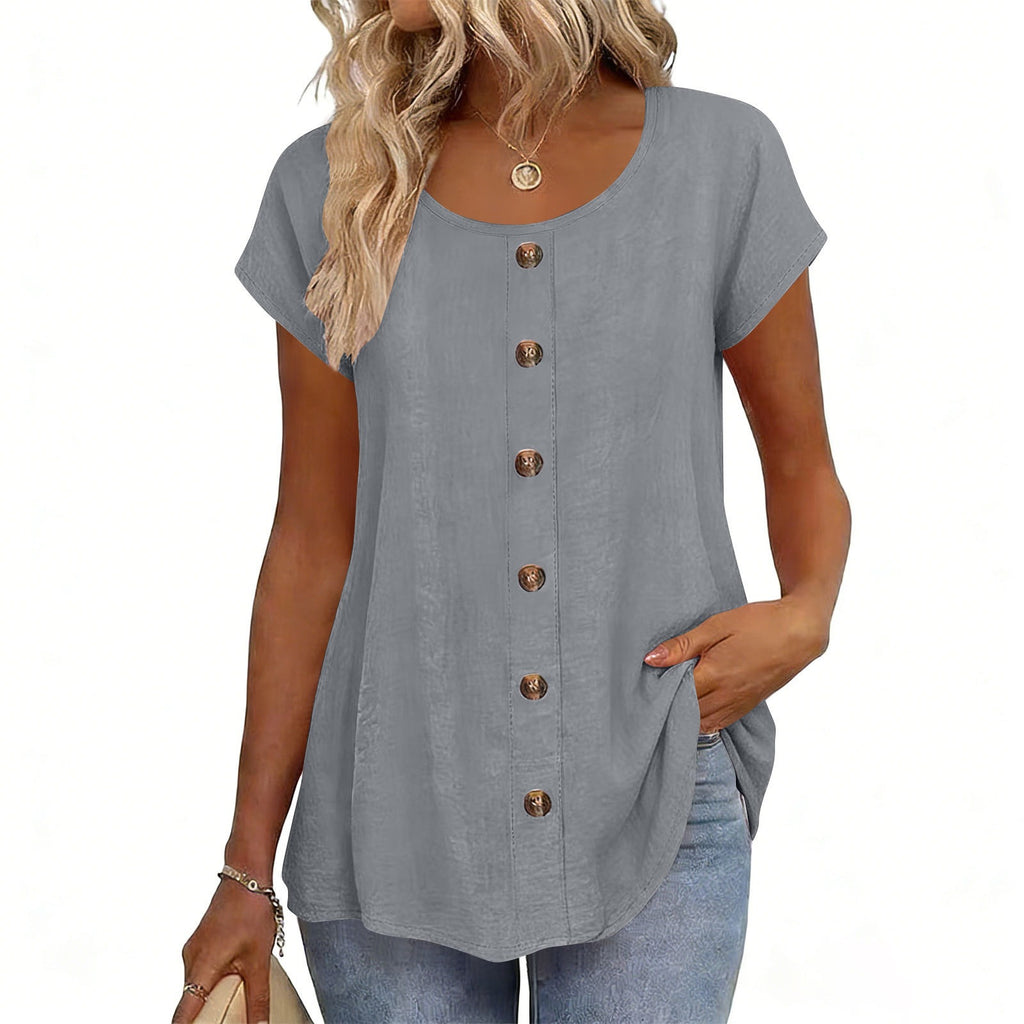 Womens Elegant And Fashionable Solid-color Round-neck Short-sleeve Top by Ricaloux