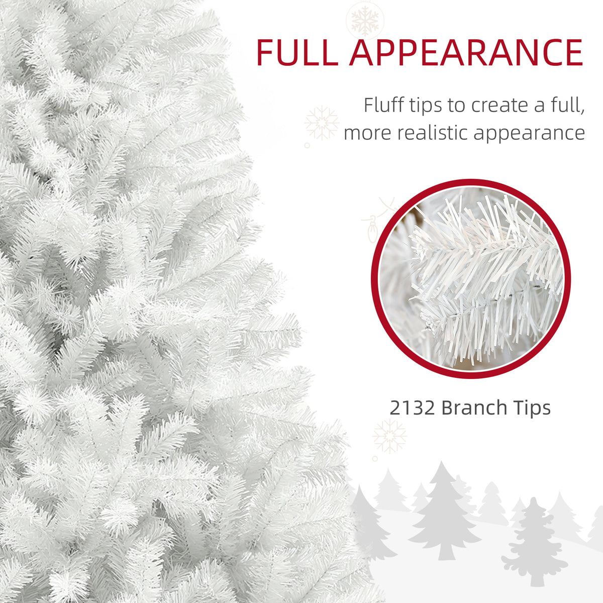 9ft Unlit Artificial White Christmas Tree, Holiday Décor With 2132 Branch Tips, Auto Open And Steel Base – Premium 0 | RICALOUX