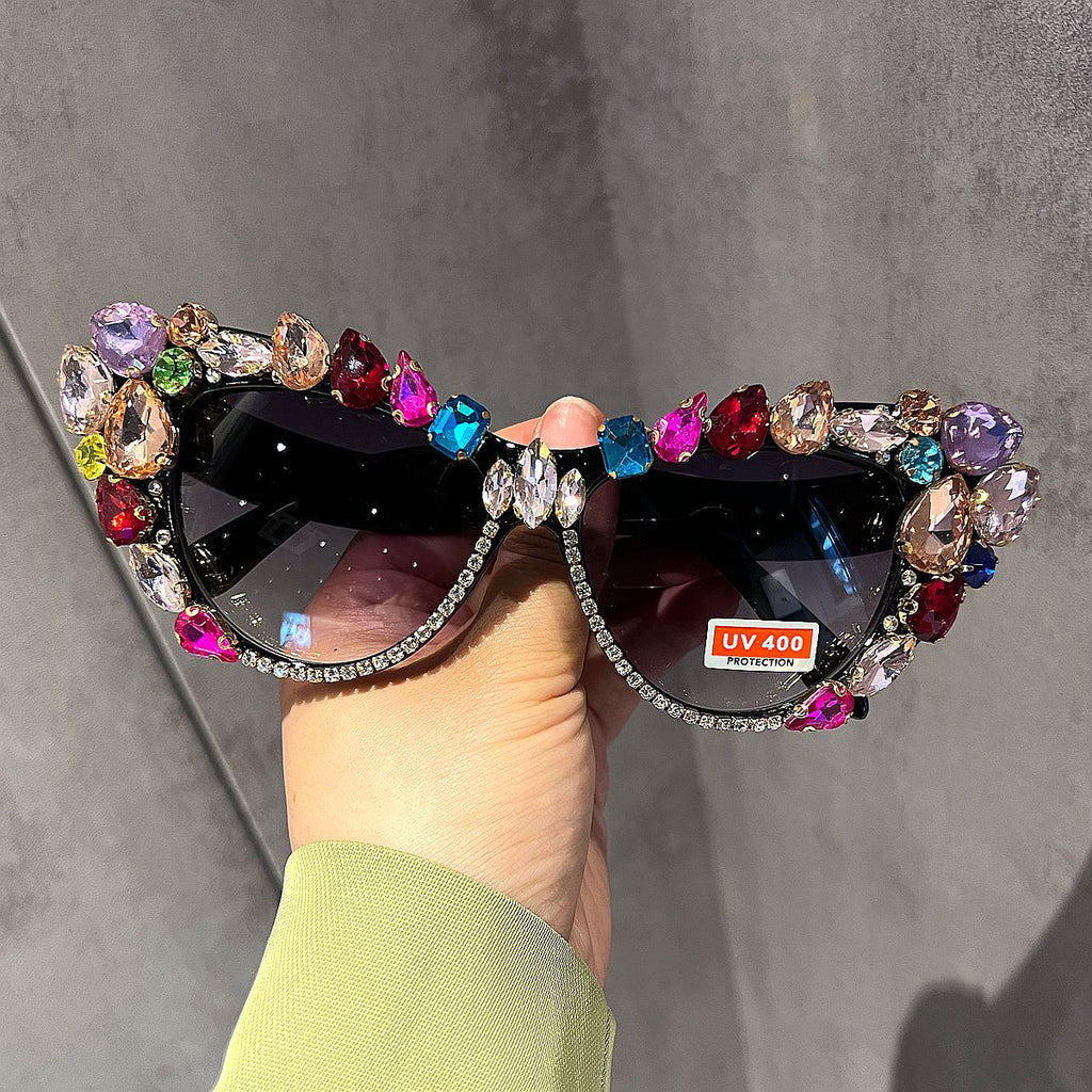 Glass-encrusted Large Cat-eye Retro Sunglasses For Women by Ricaloux
