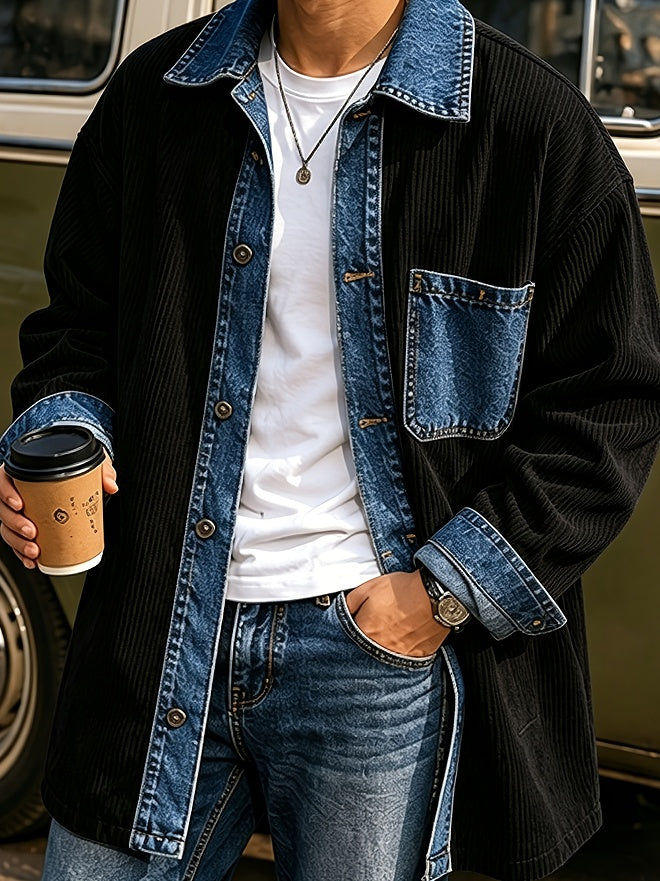 Design-inspired Denim Patch Lapel Coat by Ricaloux
