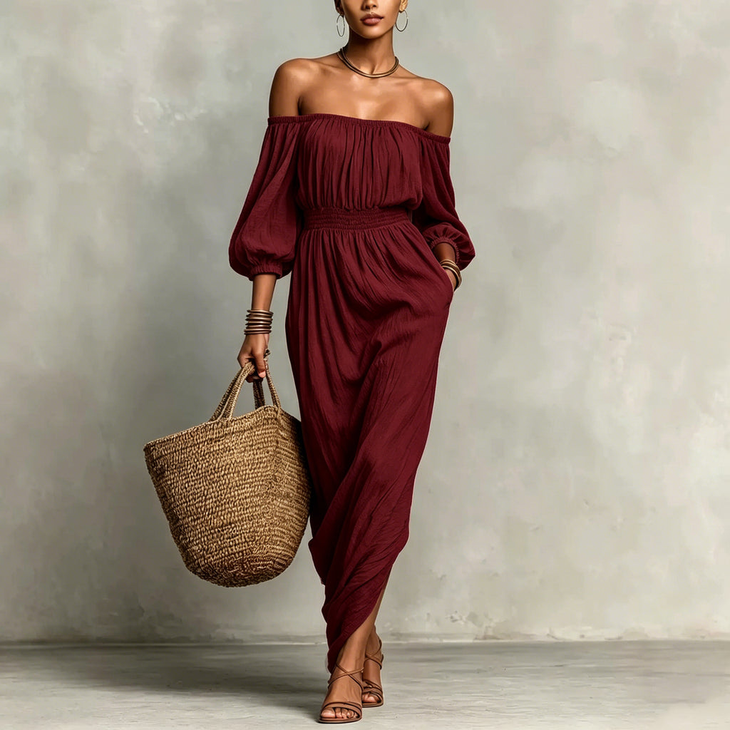 Womens Solid-color Casual Off-shoulder Dress by Ricaloux