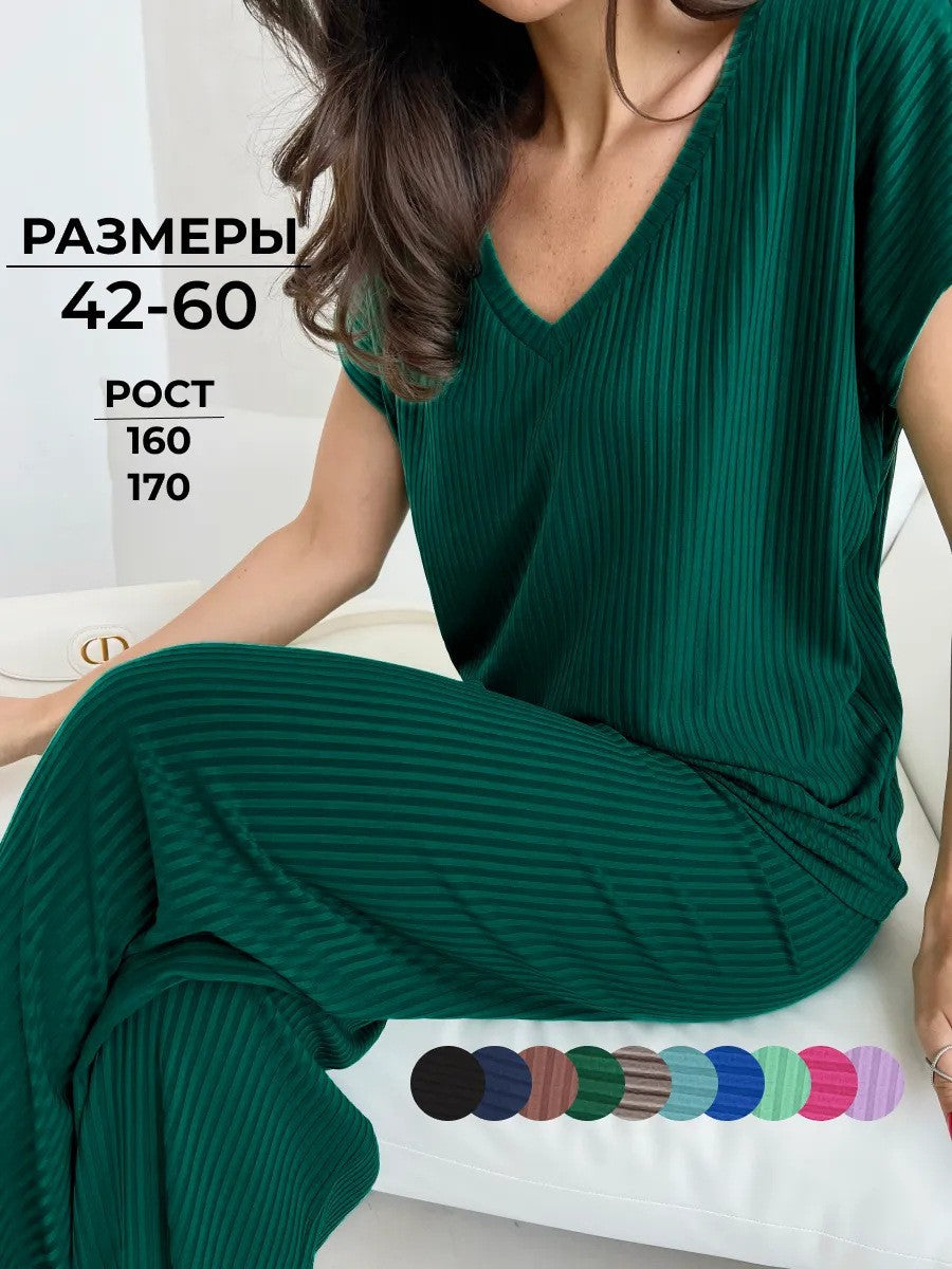 Relaxed-fit Casual Two-piece Set With Short Sleeves And Wide-leg Pants – Premium 0 | RICALOUX