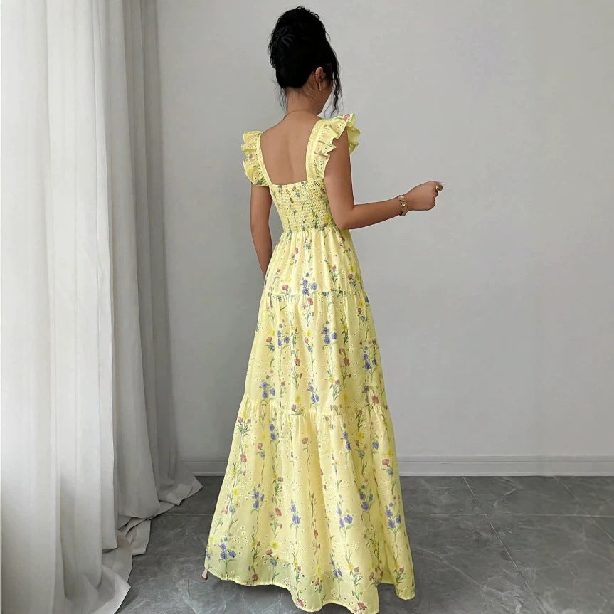 Womens Spaghetti-strap Floral French-style Dress – Premium 0 | RICALOUX