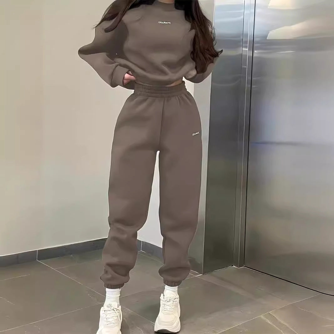 Fashionable And Versatile Embroidered Slim-fit Casual Sporty Two-piece Hoodie Set by Ricaloux