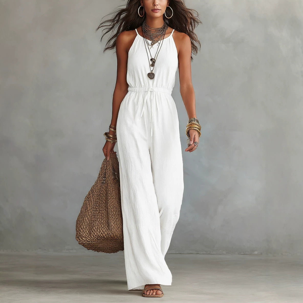 Womens Strap-style Loose-fit Wide-leg Casual Jumpsuit – Premium 0 | RICALOUX