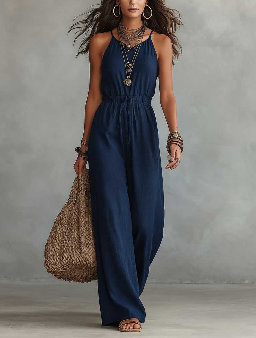 Womens Strap-style Loose-fit Wide-leg Casual Jumpsuit – Premium 0 | RICALOUX