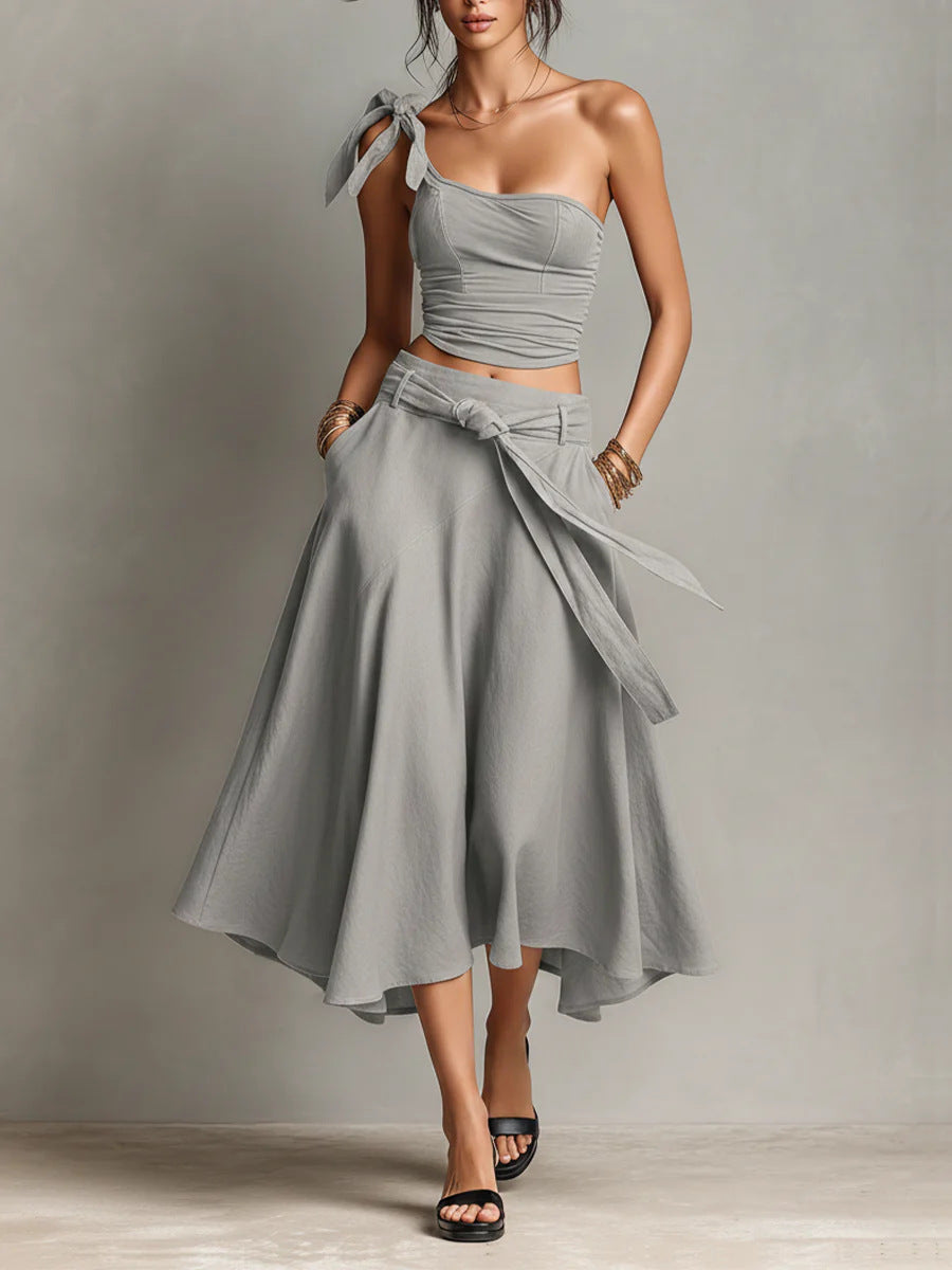 One-shoulder Strap Camisole And Skirt Set by Ricaloux