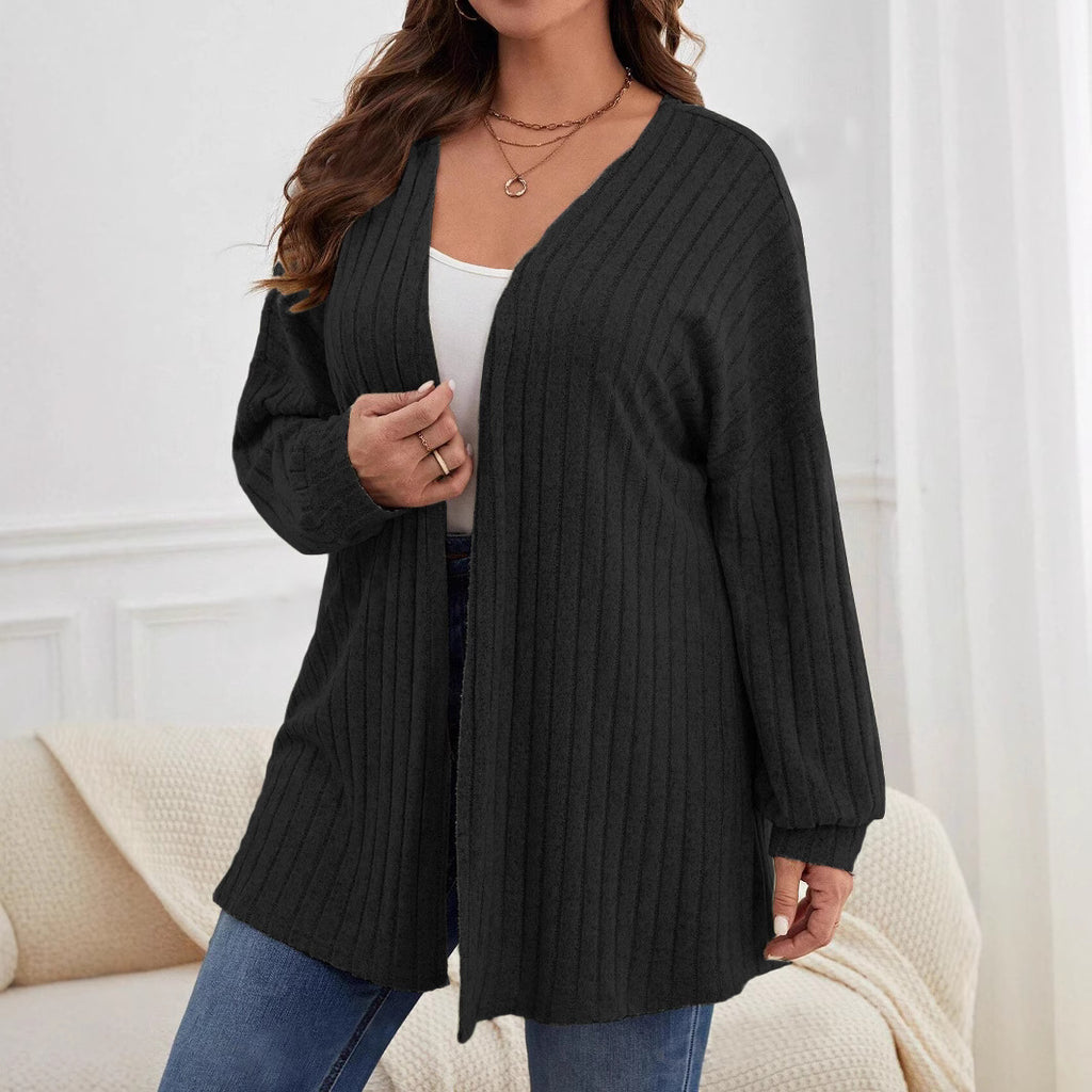 Long Sleeve Solid Color Loose Cardigan Top Women's Knitting Coat by Ricaloux