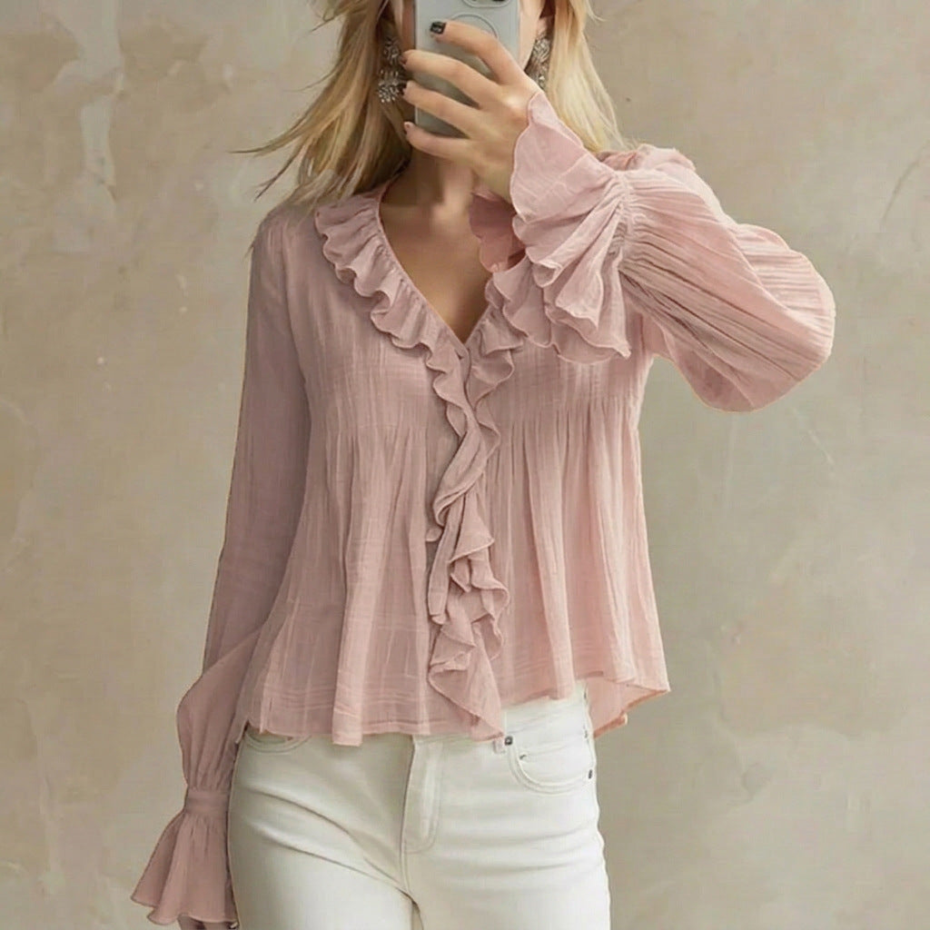 Womens Versatile Flared Long-sleeve Top For Summer And Early Fall by Ricaloux