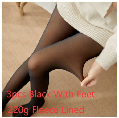 Fleece-lined Thickened Sheer Tights Leggings Transparent One-piece Pantyhose Superb Fleshcolor Pantynose - RICALOUX