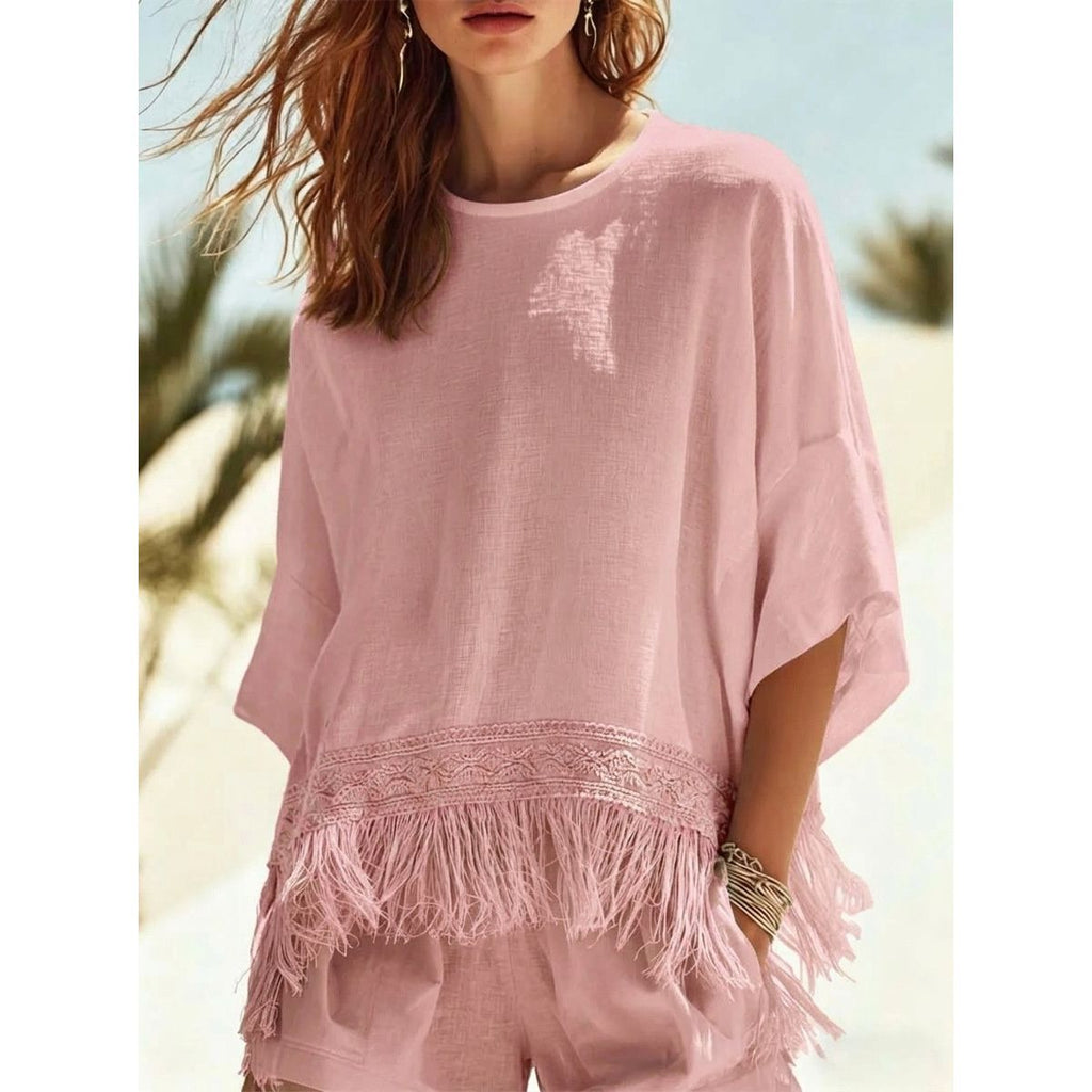 New Fallwinter Stylish Casual Crew-neck Tassel Top by Ricaloux