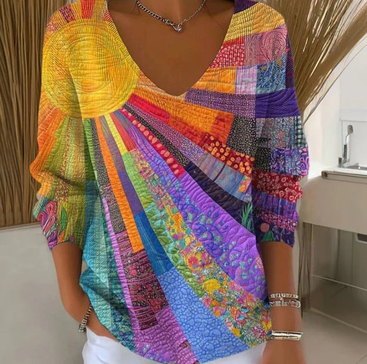 Womens Crew-Neck Pullover Casual Sweatshirt With 3D Hooded Print by Ricaloux