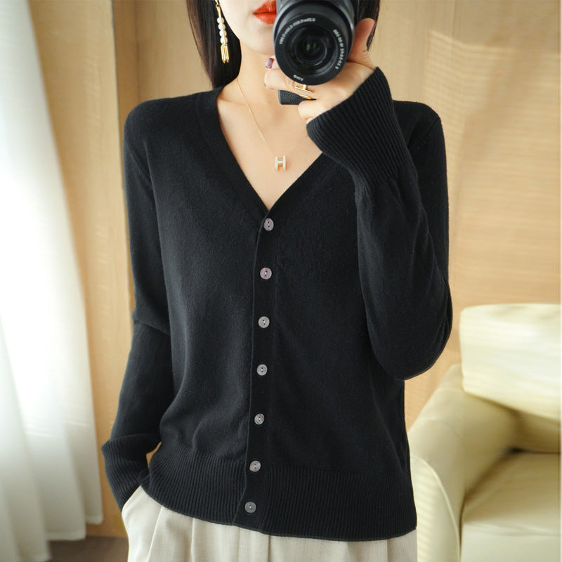 SpringSummer V-neck Cardigan Long-Sleeve Knit Top – Premium 0 | RICALOUX