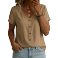 Solid-color Short-sleeve Crew-neck T-shirt Top by Ricaloux
