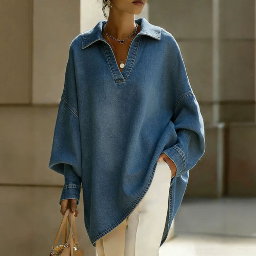 Women's Loose-fitting Casual Denim Shirt For Commuting by Ricaloux