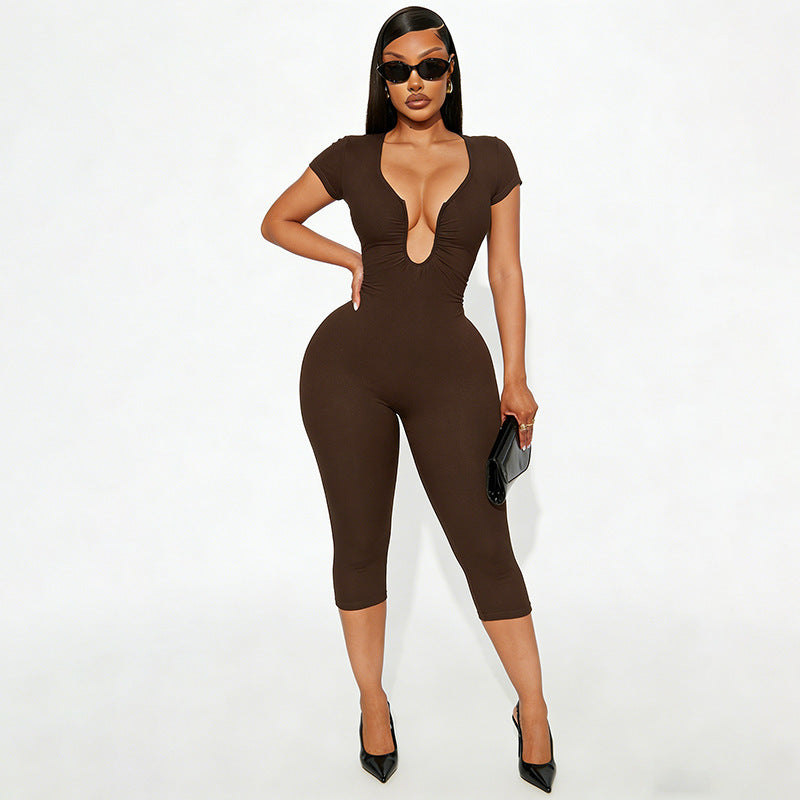 Womens Solid-color Slimming U-neck Jumpsuit by Ricaloux