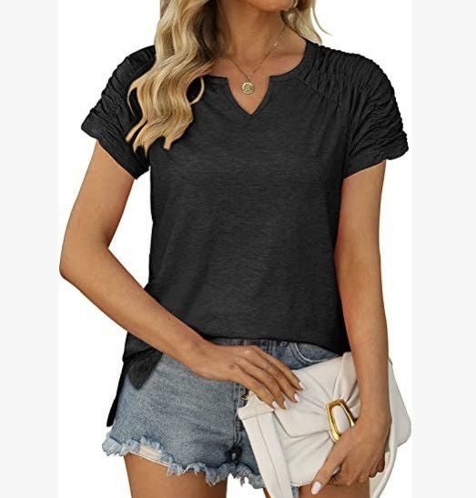 V-neck Raglan-sleeve Slit Casual Short Sleeve by Ricaloux