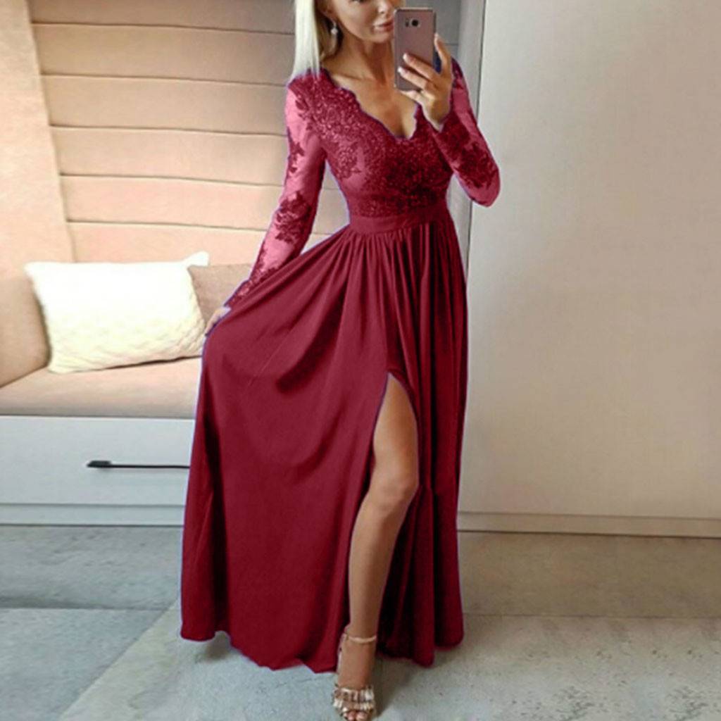 Women V-neck Sexy Lace Elegant Wedding Party Dresses - RICALOUX