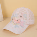 Summer Women's Powder-white Netting Lace Pearl Flower-decorated Adjustable Back-buttoned Fresh And Sweet Style Baseball Cap by Ricaloux