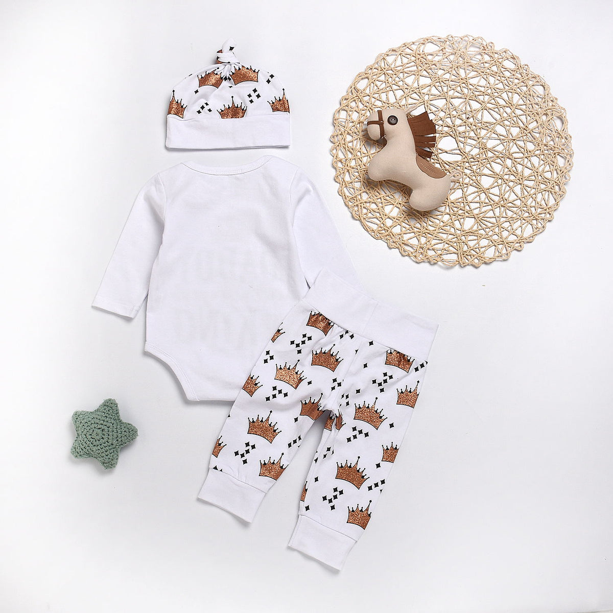 New Baby boys Clothing Set Tops Romper +Crown Pants - RICALOUX