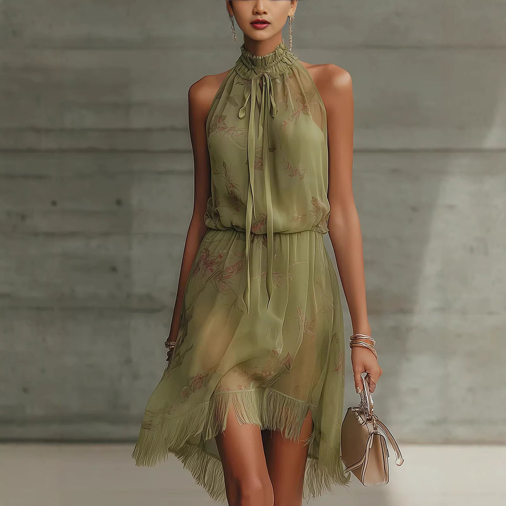 V-neck Waist Trimming Ruffles Elegant Dress by Ricaloux