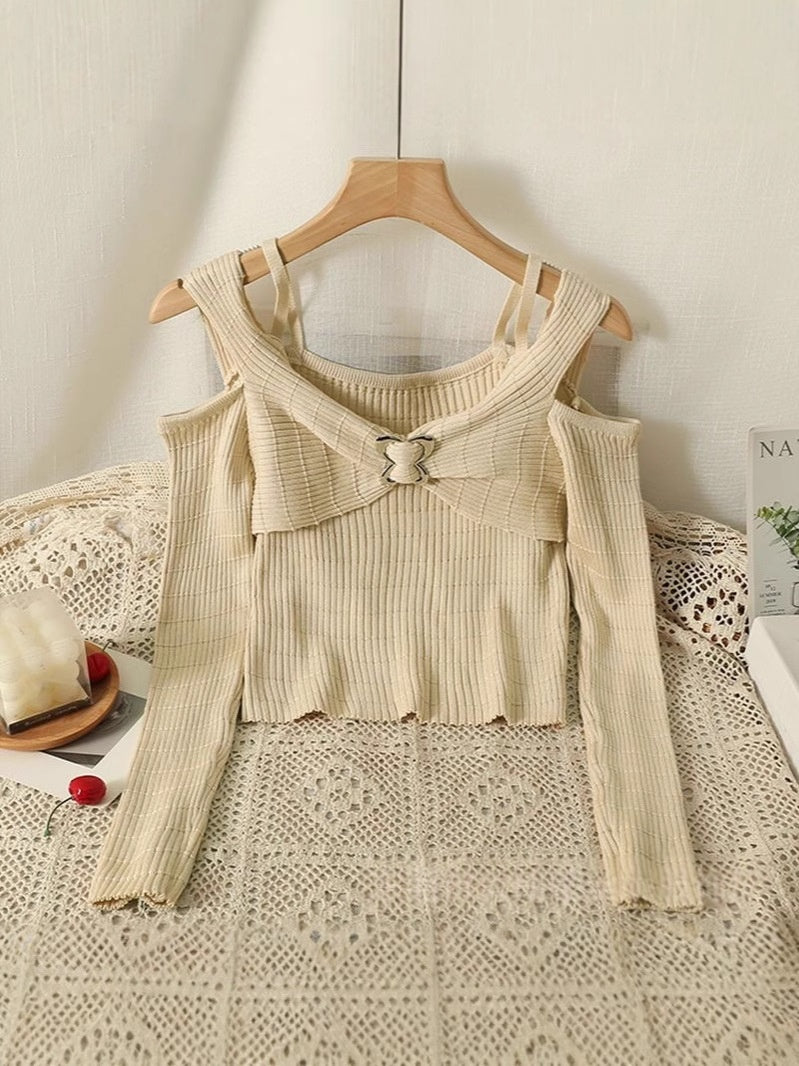 Alluring Long-sleeve Knit Top With A One-shoulder Design by Ricaloux