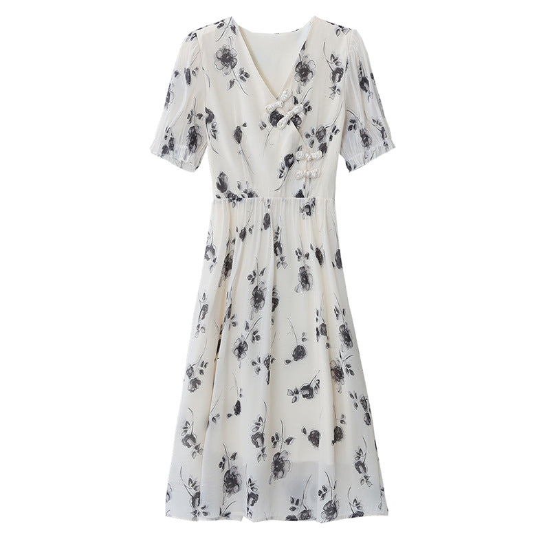 Elegant Chiffon Dress With A Fitted Waist For Women by Ricaloux