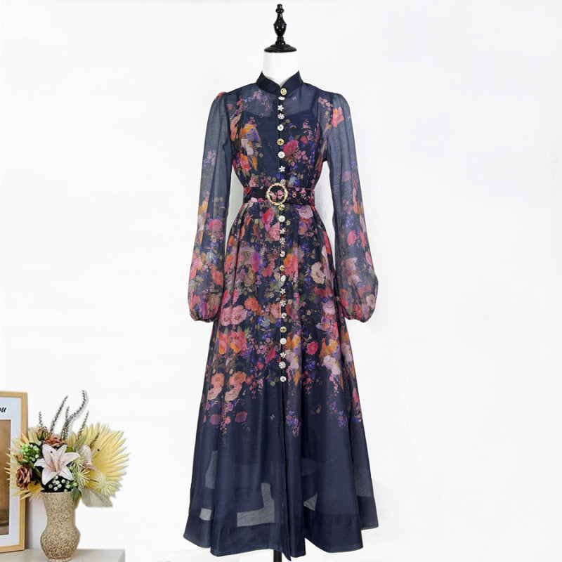 Stand-collar Single-breasted Dress With Puff Sleeves A Fitted Waist – Premium 0 | RICALOUX