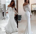 Fashion One Shoulder Lace Long Sleeve Dress Mopping Wedding Dress - RICALOUX