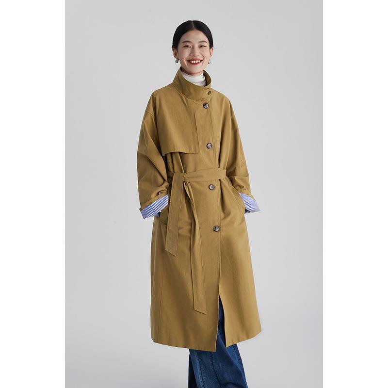 Autumn Korean-style Minimalist Casual Vintage Cropped Silhouette Contrast-color Trench Coat For Women by Ricaloux