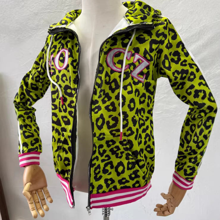 Yellow Leopard-Print Hoodie With Devil Horns For Women – Premium 0 | RICALOUX