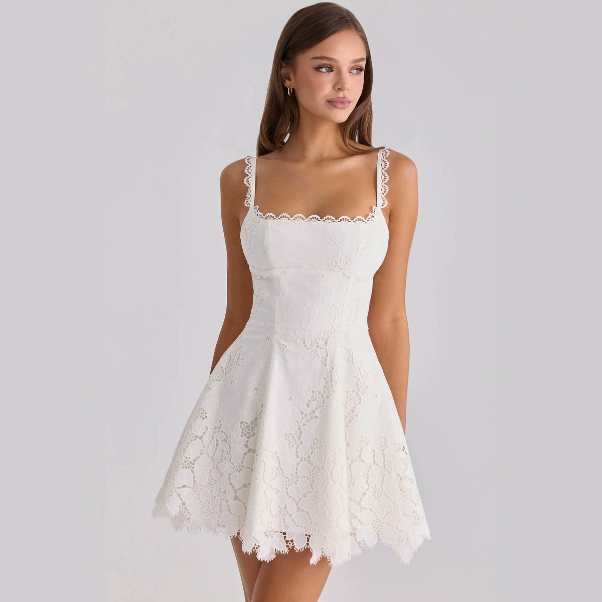 Lace-trimmed Sexy Backless Strap Mini Dress by Ricaloux