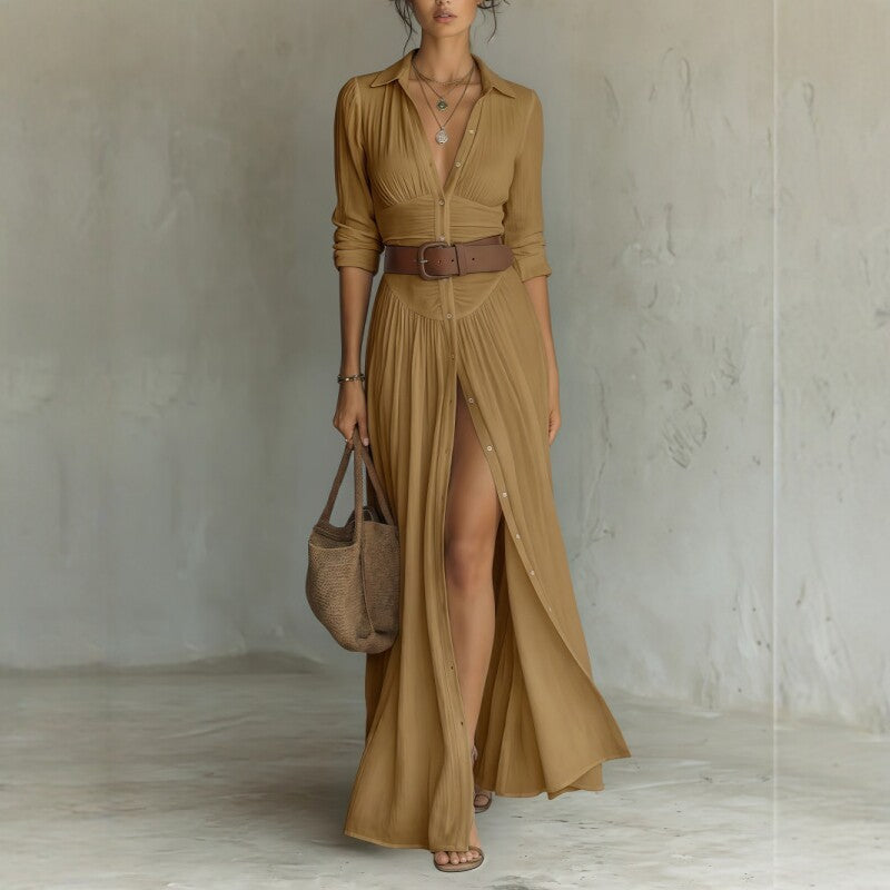 Womens Casual And Versatile V-neck Long Split Dress by Ricaloux