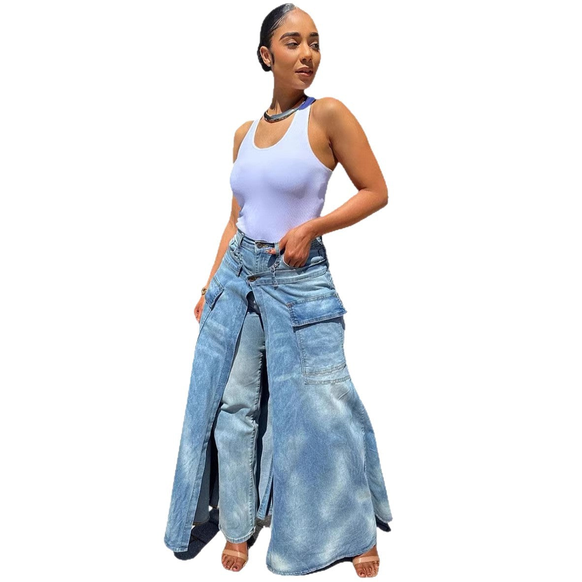 Womens Faux Two-piece Denim Jean Skirt – Premium 0 | RICALOUX