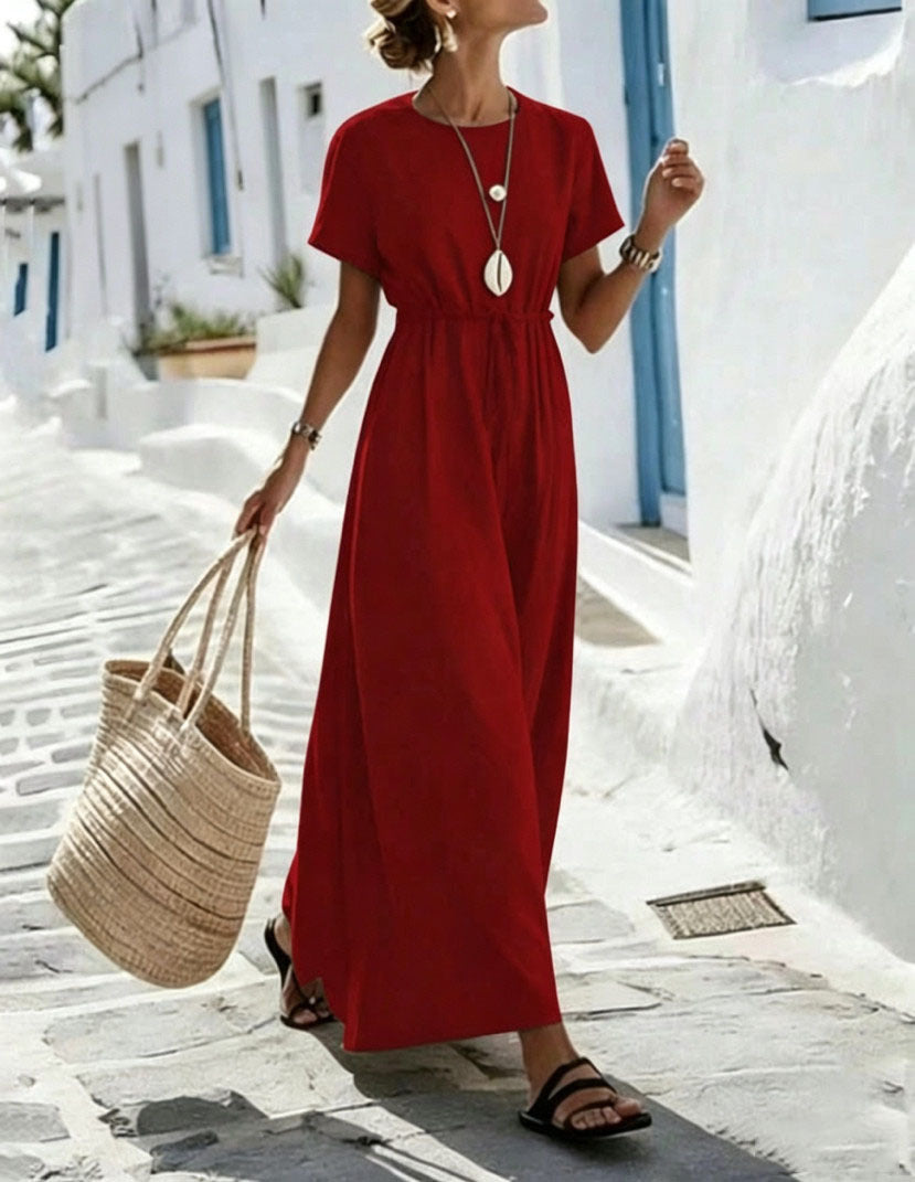 Womens Short-Sleeve Belted Resort Dress by Ricaloux