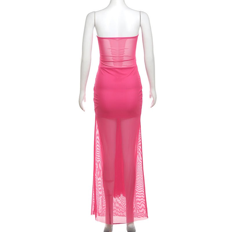 Spring New Women's Bra Line Neck Perspective Tie Up Dress - RICALOUX