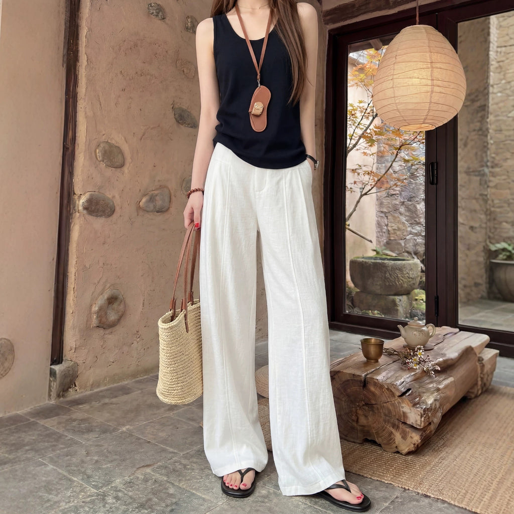 White Relaxed-fit Wide-leg Pants Womens Summer Lightweight Style by Ricaloux
