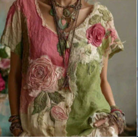 New Womens Short-sleeved Drop-shoulder Top With Faux Jacquard Design by Ricaloux