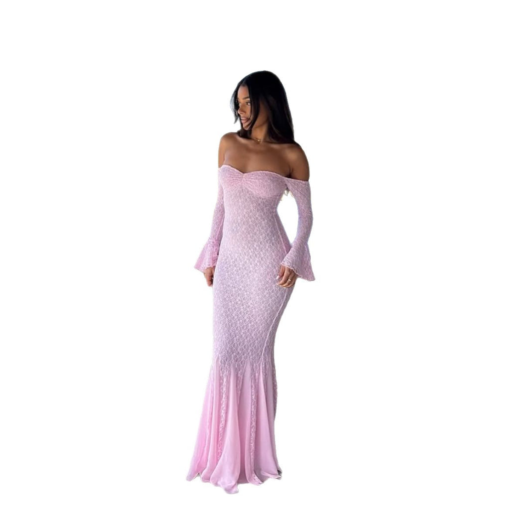 Womens One-shoulder Flared-sleeve Mermaid Dress by Ricaloux
