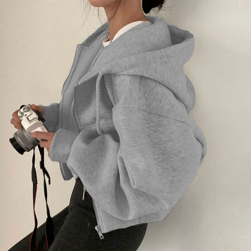 Women's Loose Long Sleeve Zipper Pocket Hoodie - RICALOUX