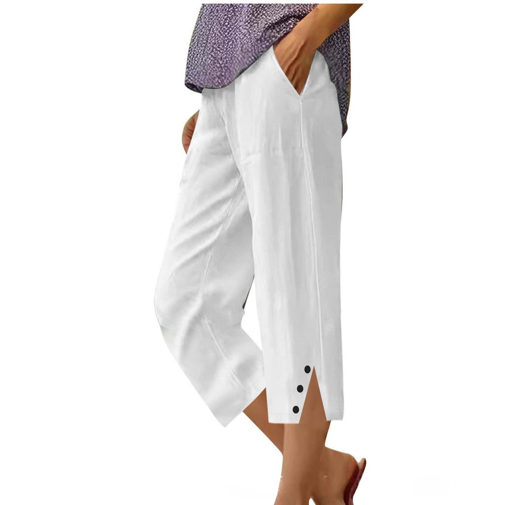 Womens Solid-color Casual Loose-fit Pants With Pockets by Ricaloux