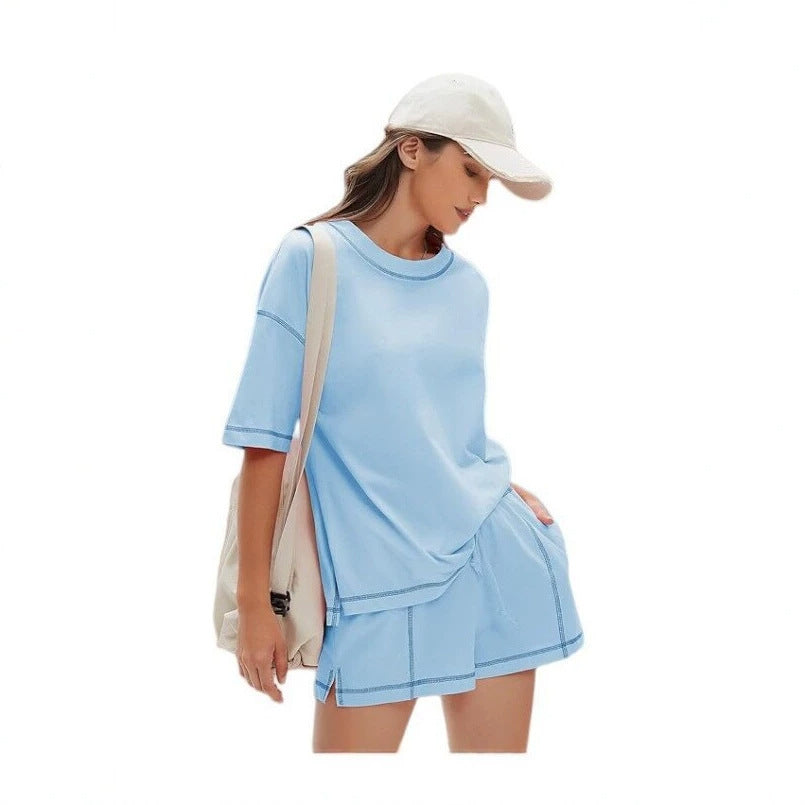 Summer New Solidcolor Shortsleeve And Shorts Set by Ricaloux