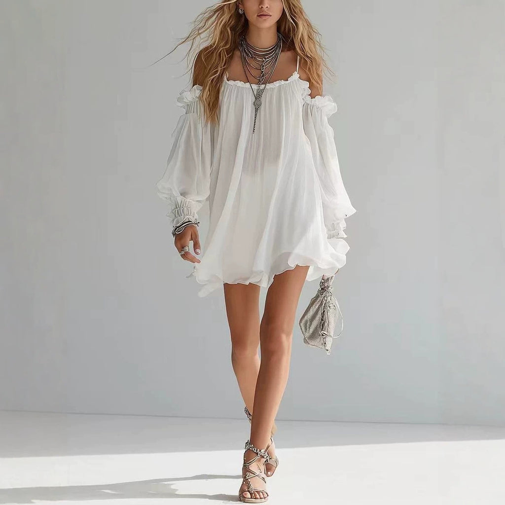 Womens Chiffon Off-shoulder Strap Dress by Ricaloux
