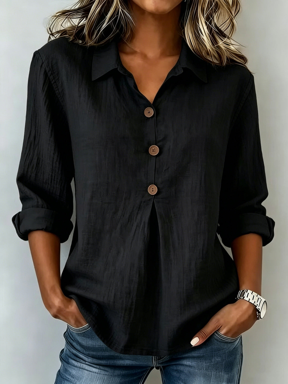 Cotton-linen Button-up Top Fashionable And Relaxed-fit Long-sleeve Shirt – Premium 0 | RICALOUX